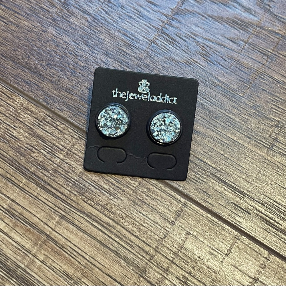 Druzy Stud Earrings Set Silver Handmade